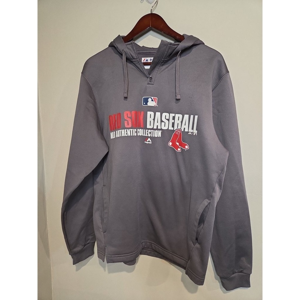 Majestic‎ Boston Red Sox MLB Baseball Hoodie Pullover M Gray Authentic Fleece